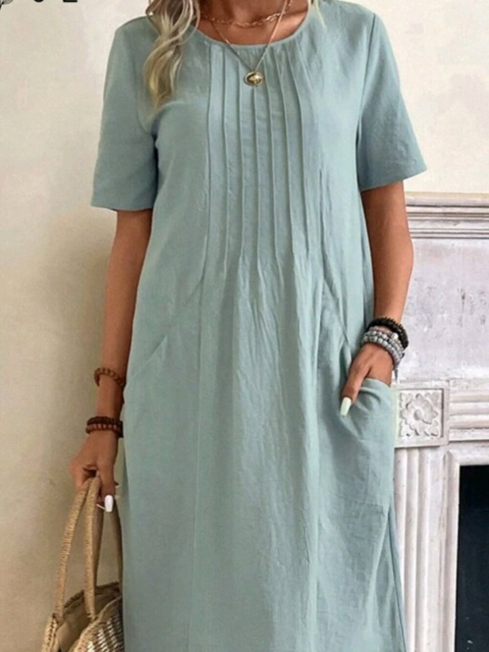 Blue Gray Dress 100% cotton with pockets S